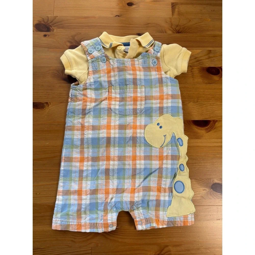 Vintage Baby Little Me Dinosaur Shortalls and Shirt Set Size 6 Months